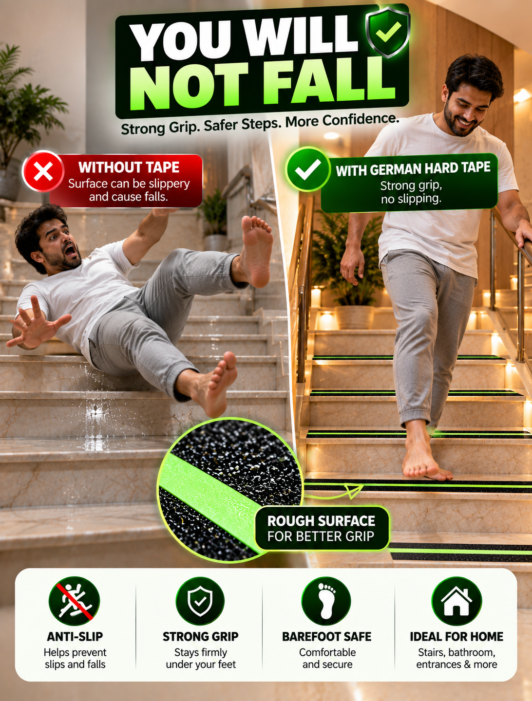 GERMAN HARD TAPE™ V2 - Anti-Slip Glow Tape for Stairs, Bathrooms & More
