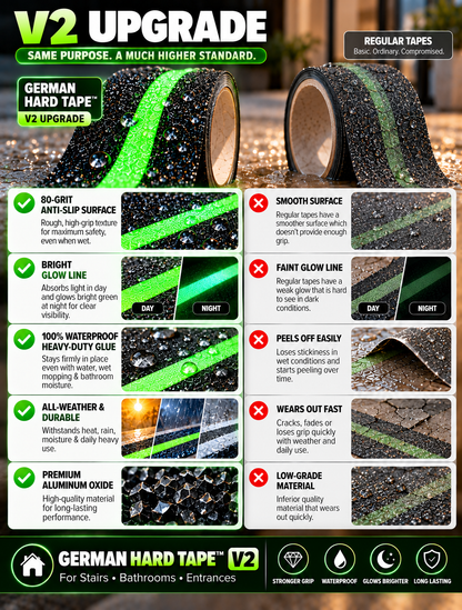 GERMAN HARD TAPE™ V2 - Anti-Slip Glow Tape for Stairs, Bathrooms & More