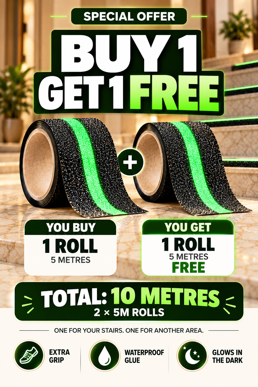 GERMAN HARD TAPE™ V2 - Anti-Slip Glow Tape for Stairs, Bathrooms & More